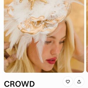 Judith March White and Gold Feathered Headpiece